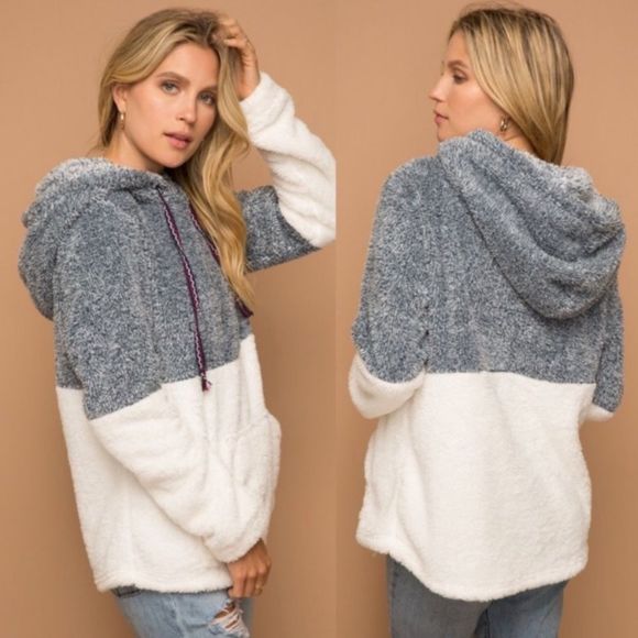 Color block Faux Fur Hoodie - Picture 5 of 5